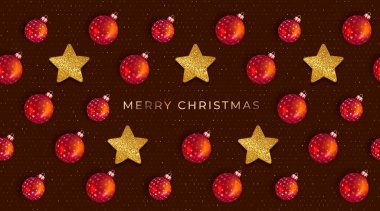 Noel kartı. Karanlık bir arka planda Noel topları deseni