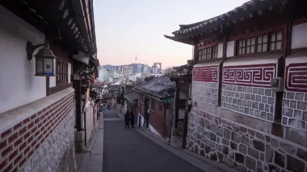 Vista Torre Namsan Desde Bukchon Hanok Village Seúl Corea Del — Vídeos de Stock