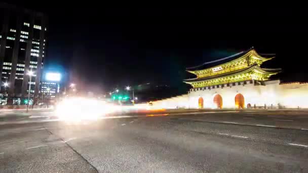 光化門の夜景 ソウル 看板テキストは 光化門 — ストック動画