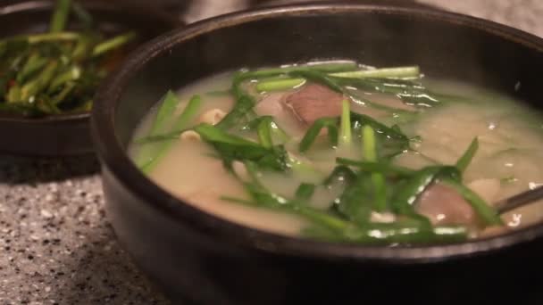 Корейська Традиційна Їжа Pork Rice Soup Яка Називається Dwaeji Gukbap — стокове відео