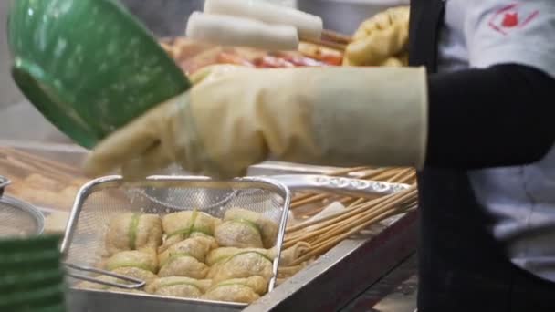 Korean Fish Cake Eomuk Tang Vende Calle Busan Corea Del — Vídeo de stock