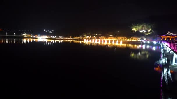 Widok Nocny Rzekę Andong Most Wolyeonggyo Mieście Andong Korea Południowa — Wideo stockowe