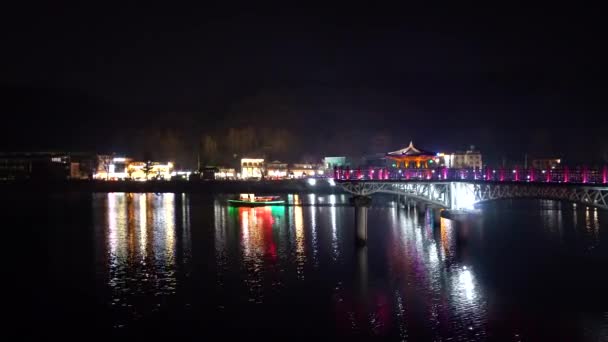 Vista Nocturna Del Río Andong Puente Wolyeonggyo Ciudad Andong Corea — Vídeos de Stock