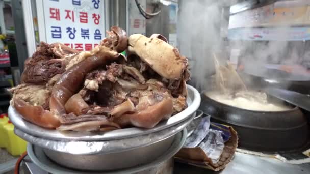 Someori Głowa Krowy Gukbab Jest Koreańską Tradycyjną Zupą Wołową — Wideo stockowe
