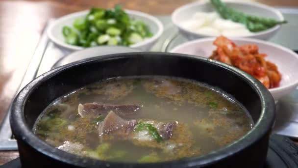 Декорі Голова Корови Гукабаб Корея Традиційний Суп Яловичини Паровим Рисом — стокове відео
