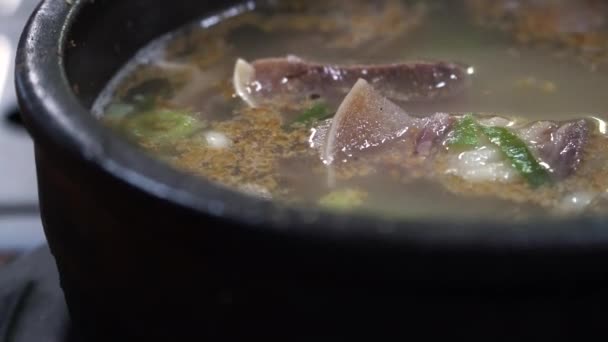 Декорі Голова Корови Гукабаб Корея Традиційний Суп Яловичини Паровим Рисом — стокове відео