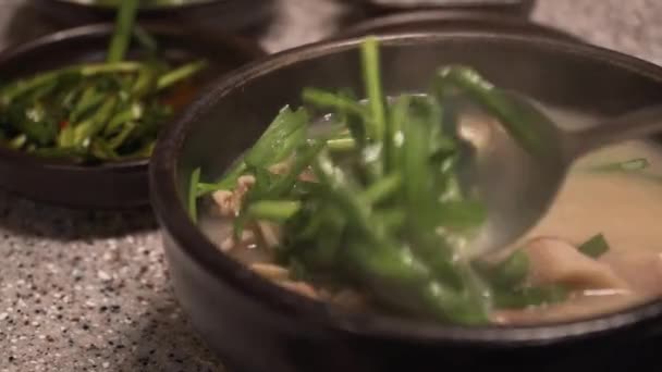 Корейська Традиційна Їжа Pork Rice Soup Dwaeji Gukbap Він Дуже — стокове відео