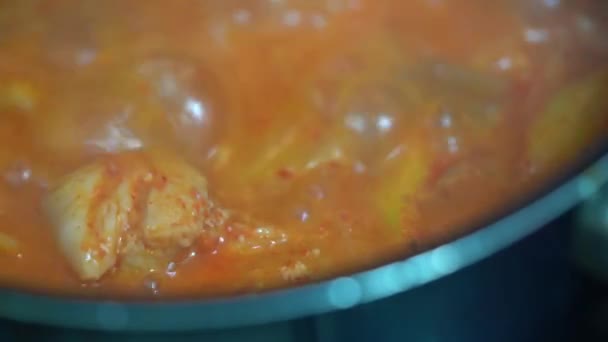 Kimchi Jjigae Sup Kimchi Dengan Pork Masakan Korea Makanan Korea — Stok Video