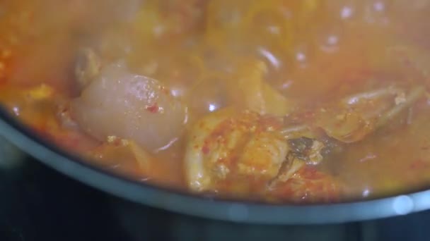 Kimchi Jjigae Sopa Kimchi Con Cerdo Cocina Coreana Comida Coreana — Vídeo de stock