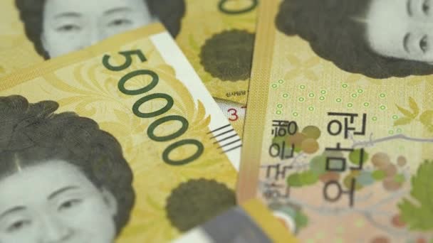Makro Pohled Jižní Koreu 50000 Wonových Bankovek — Stock video