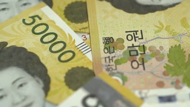 Вид Южную Корею 50000 Вон Банкноты — стоковое видео