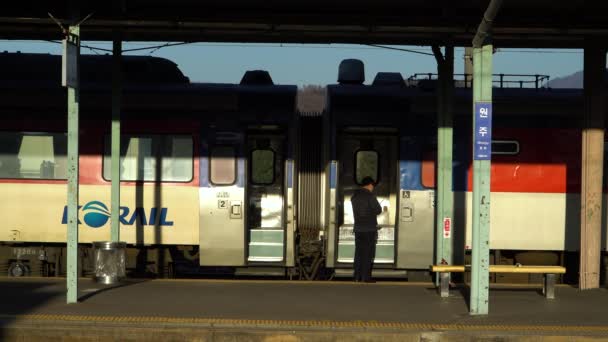 Wonju South Korea December 2020 Leave Parture Wonju Station Platform — 图库视频影像