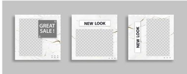 Düzenlenebilir en küçük kare pankart şablonu seti. Sosyal medya postası ve internet reklamları için geometrik şekilli beyaz arkaplan rengi. Vektör illüstrasyonu