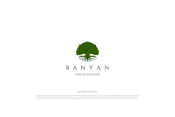 Semplice Minimalista Acero Quercia Banyan Albero Foresta Giardino Logo Vettore — Vettoriale Stock