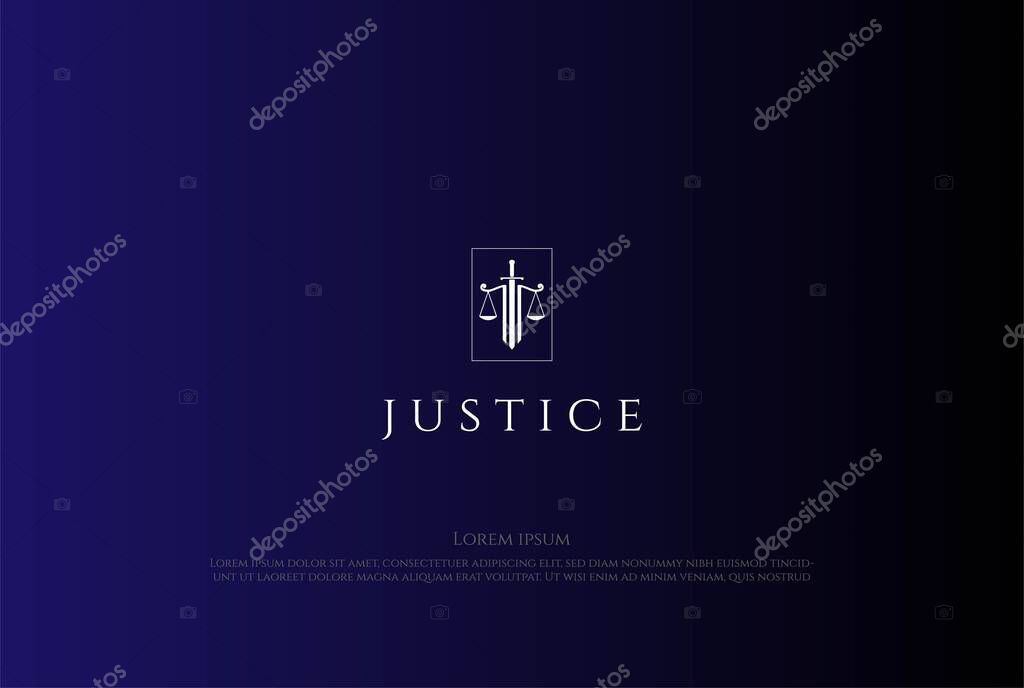 Sword Blade with Scale Justice Law Logo Design Vector