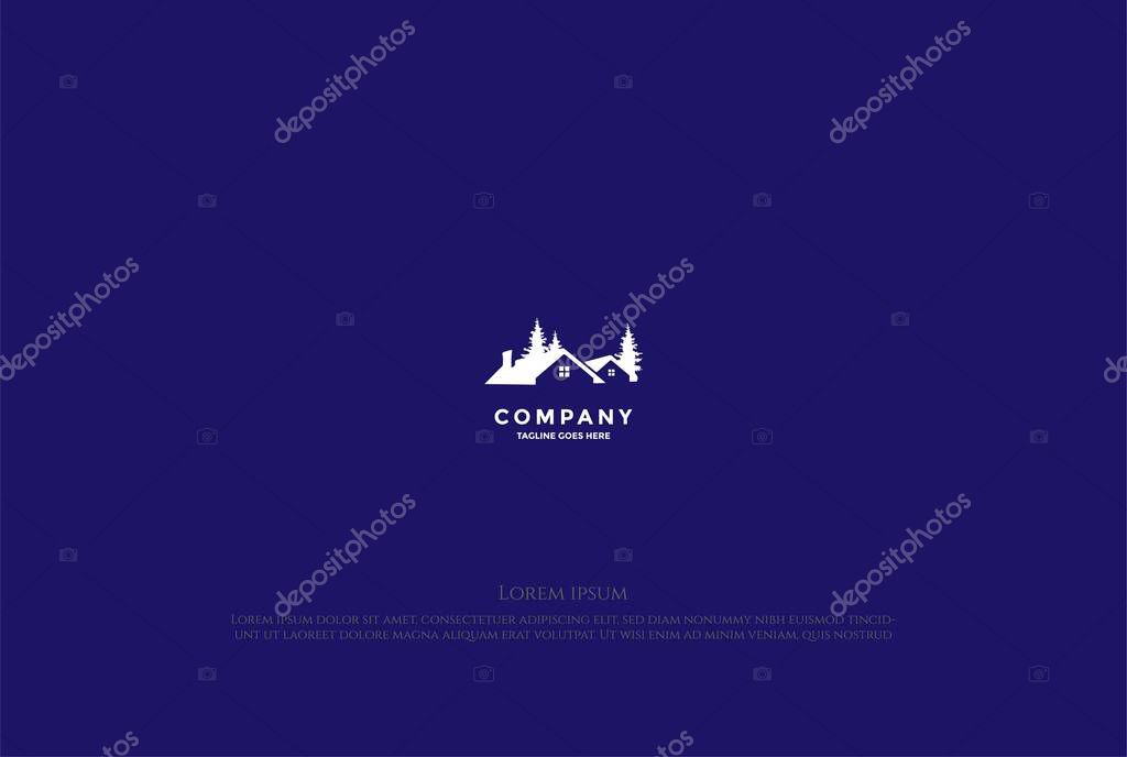 Sunset Sunrise House Real Estate Cabin Resort Villa Inn Cottage Forest Logo Design Vector