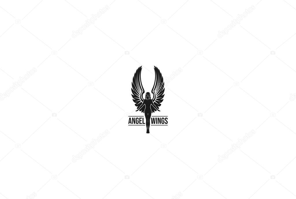 Black Sexy Angel Silhouette Logo Design Vector
