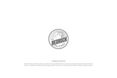 Sedona Arizona Logo Tasarım Vektörü 'nde Retro Sunrise Red Rock Kanyonu
