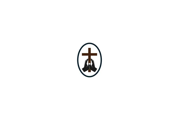 Vintage Hand Hold Jesus Christian Cross Badge Label Church Chapel — стоковый вектор