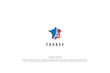 Paris Eyfel Kulesi ile Fransa Haritası Seyahat Logosu Tasarım Vektörü