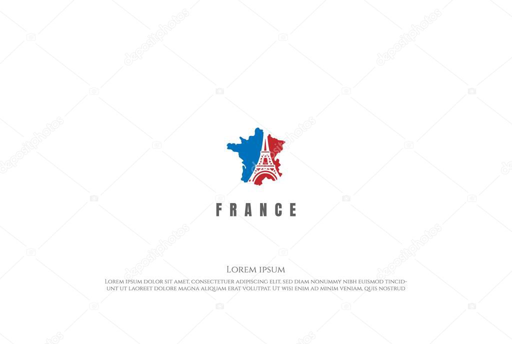 France Map with Paris Eiffel Tower for Travel Logo Design Vector