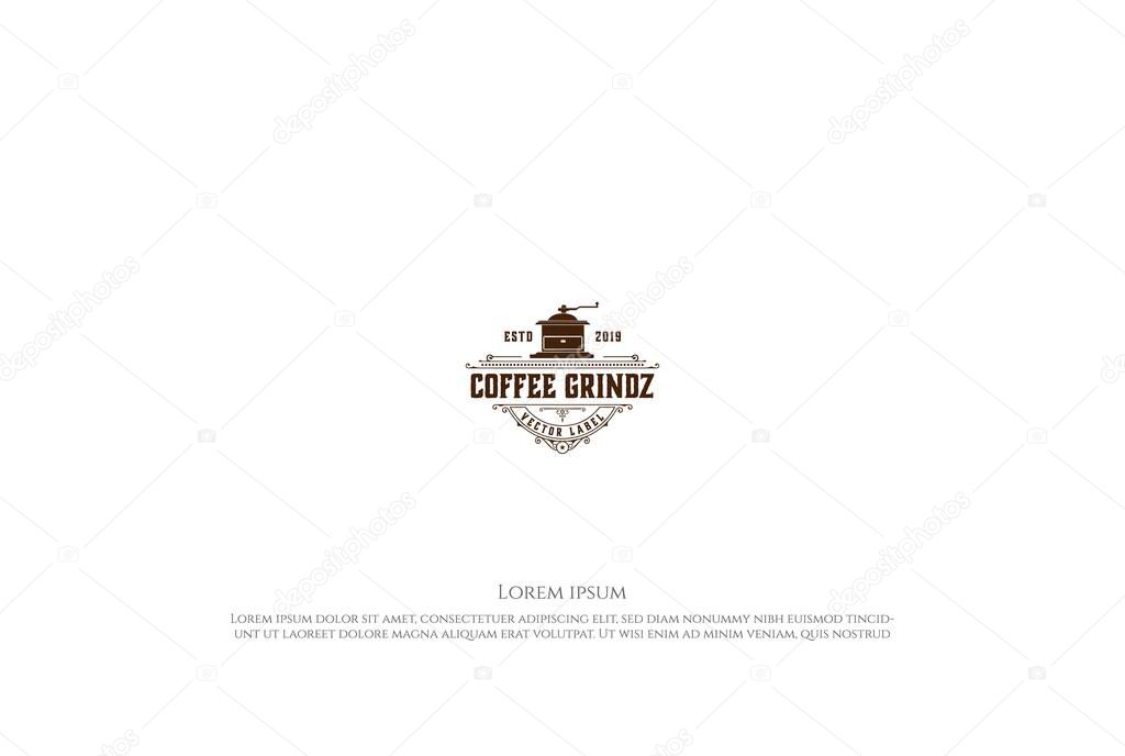 Rustic Retro Coffee Grinder for Cafe Bistro Restaurant or Product Label Logo Design Vector
