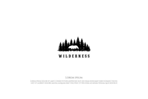Pine Cedar Conifer Coniferous Evergreen Fir Larch Cypress Hemlock Tress Forest with Ice Polar Grizzly Bear for Camp Outdoor Adventure Logo Design Vector