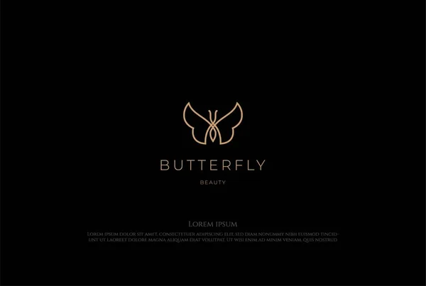 Élégant Luxe Golden Butterfly Line Outline Logo Design Vecteur — Image vectorielle