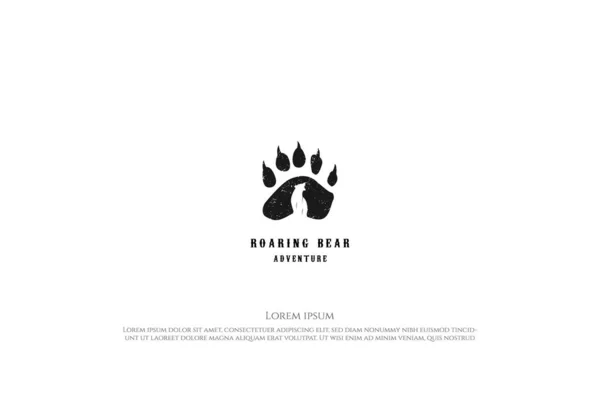 Pegada Ice Polar Grizzly Bear Para Acampar Livre Aventura Logo — Vetor de Stock