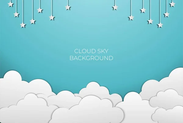 Céu Azul Com Nuvens Corte Papel Fundo Estrela Ilustração Vetorial — Vetor de Stock