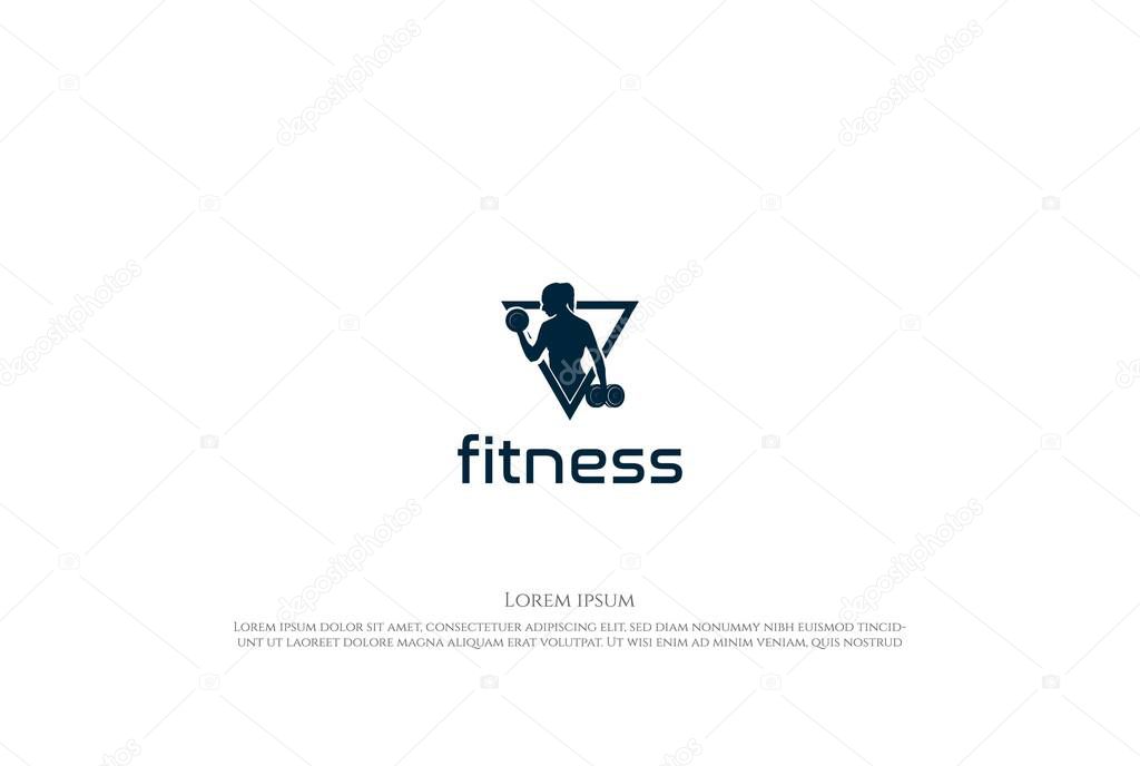 Woman Girl Lady Female Silhouette with Dumbbell for Fitness Gym Sport Club Logo Design Vector