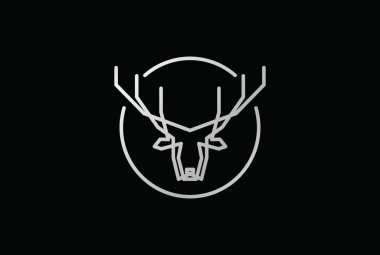 Horned Deer Elk Antler Reindeer Line Monogram Logo Design Vector