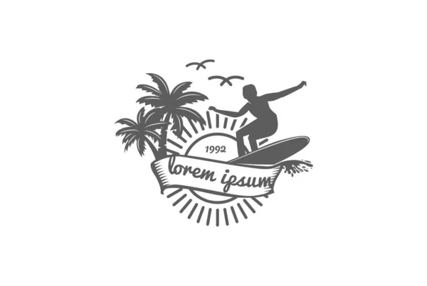 Vintage Hipster Sunset Palm Coconut Trees Surf Sport Club Competition — Stockvector