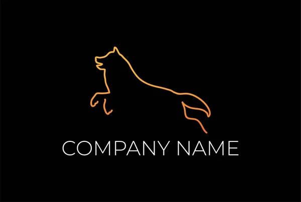 Simple Chien Sautant Wolf Fox Ligne Contour Logo Design Vecteur — Image vectorielle