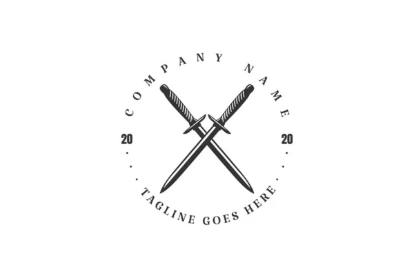 Couteau Croisé Cru Rustique Poignard Pour Vecteur Conception Logo Tatouage — Image vectorielle