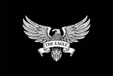 Retro American Eagle Falcon Hawk ve Spread Wings ve Ribbon Logo Tasarım Vektörü