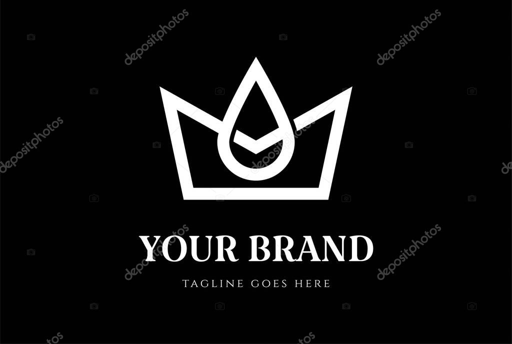 Simple Minimalist Royal King Crown with Water Liquid Aqua Oil Drop Logo Design Vector