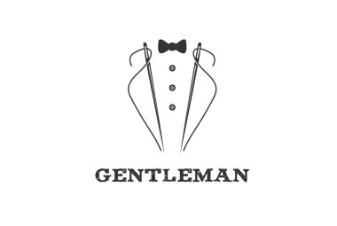 Dikiş Dikişi İçin İplik ya da Moda Kıyafet Logosu Tasarım Vektörlü Retro Fiyonk Smokin