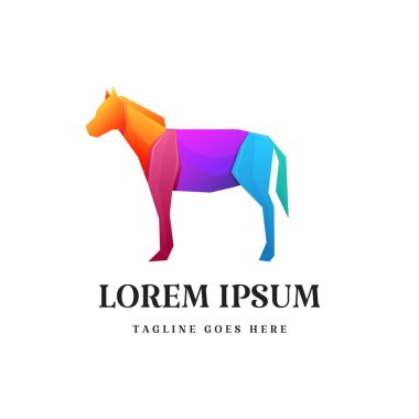 Geometrik Renkli Duran At Logosu Tasarım Vektörü