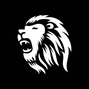 Kükreyen Aslan Başlı Maskot Logosu Siyah ve Beyaz Vektör İllüstrasyonu