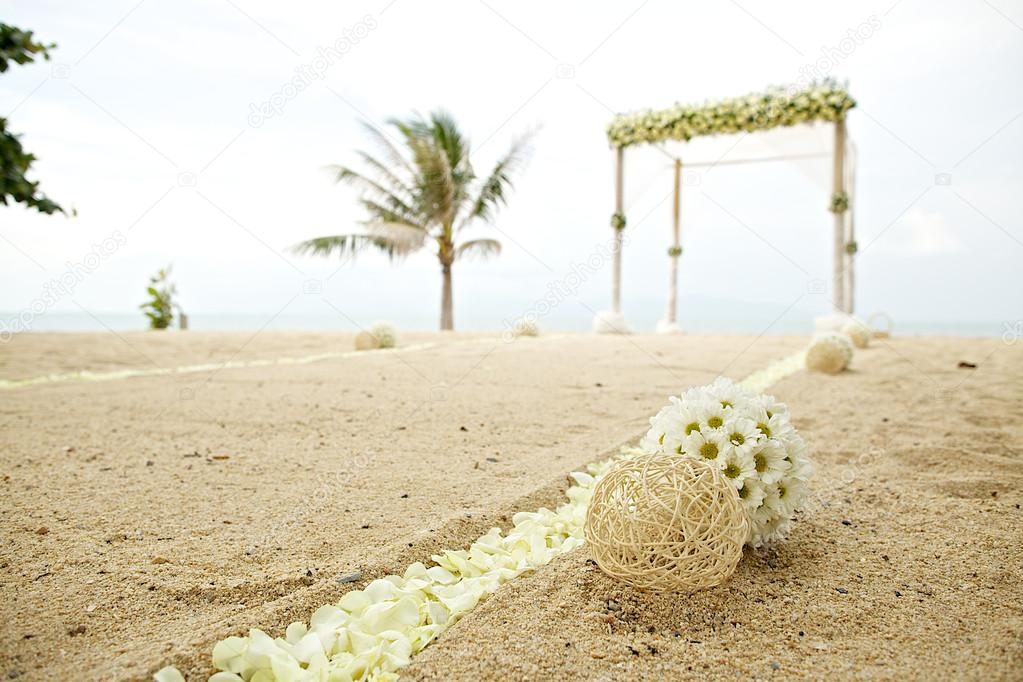 Flower decoration at wedding venue on the beach