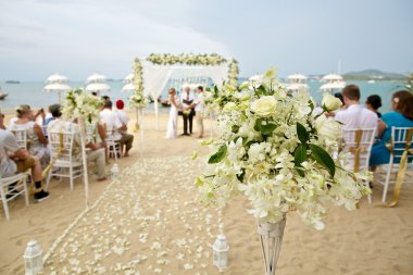 soft focus of beautiful flower decoration in the beach wedding c clipart