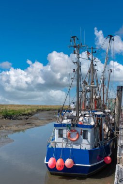 Shrimp cutter in the natural harbour of Spieka. Spieka is located in East Frisia on the German North Sea coast.