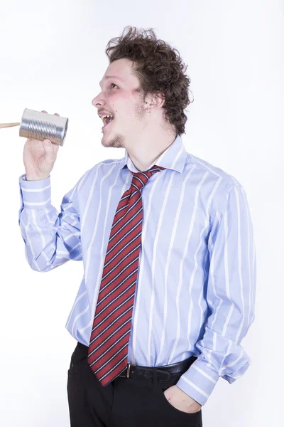 Смішний бізнесмен на білому тлі — стокове фото