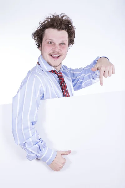 Engraçado homem de negócios no fundo branco — Fotografia de Stock