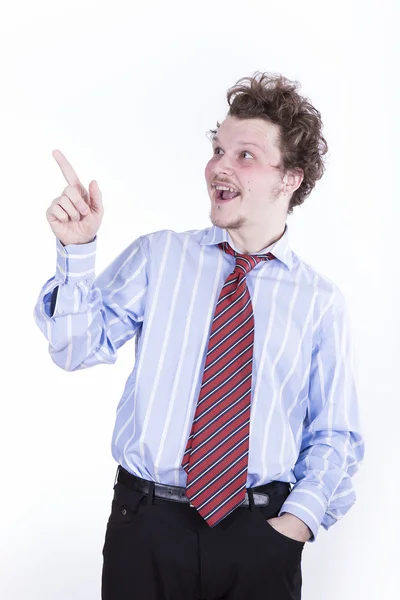 Funny man with bathrobe on white background — Stock Photo, Image