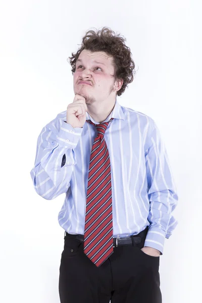 Funny man with bathrobe on white background — Stock Photo, Image