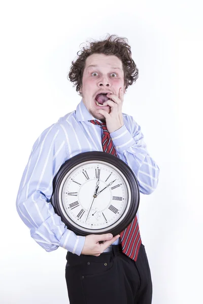 Geschäftsmann mit Uhr auf weißem Hintergrund — Stockfoto