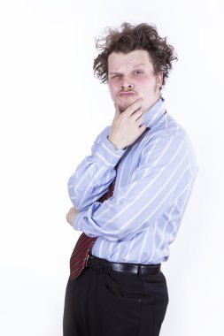 Beyaz arka plan üzerinde komik iş adamı