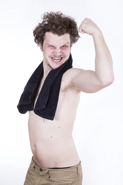 Homem forte com toalha — Fotografia de Stock